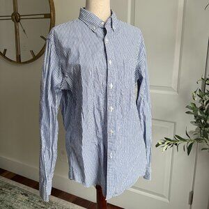 J. Crew Mens Classic Blue and White Stripped Shirt Size Medium Long Sleeve